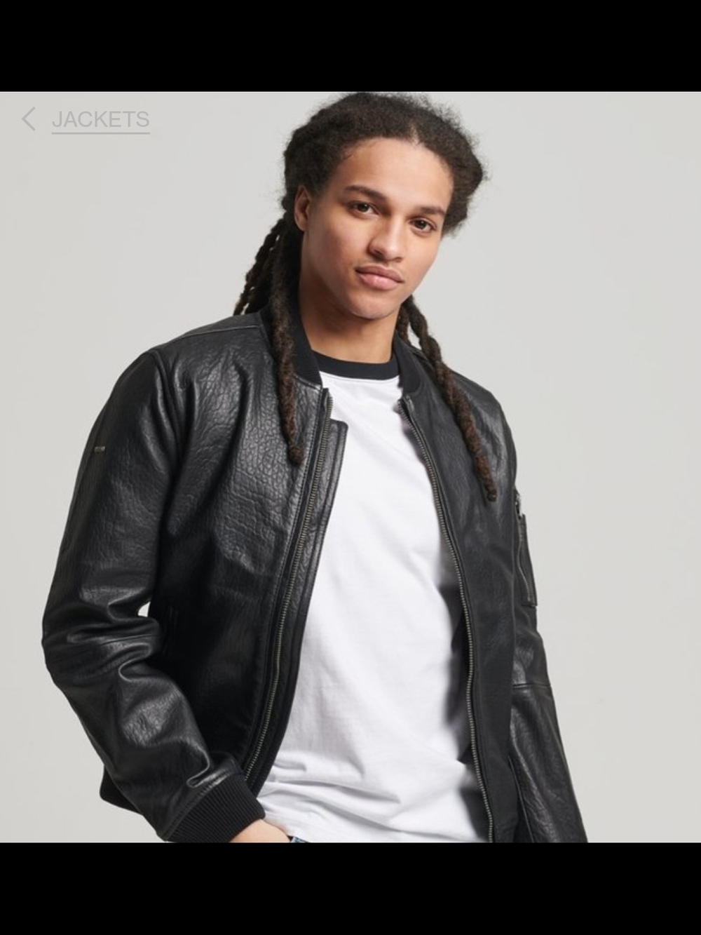 Superdry Men's Black Leather-Style Bomber Jacket - Sleek Zip Front NWT - Picture 3 of 9